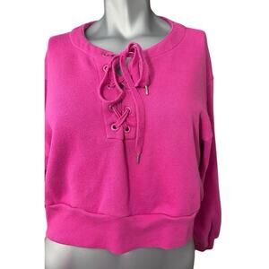Victoria’s Secret Lace Up Sweatshirt Pink Cropped Medium Fleece Womens Soft Glam